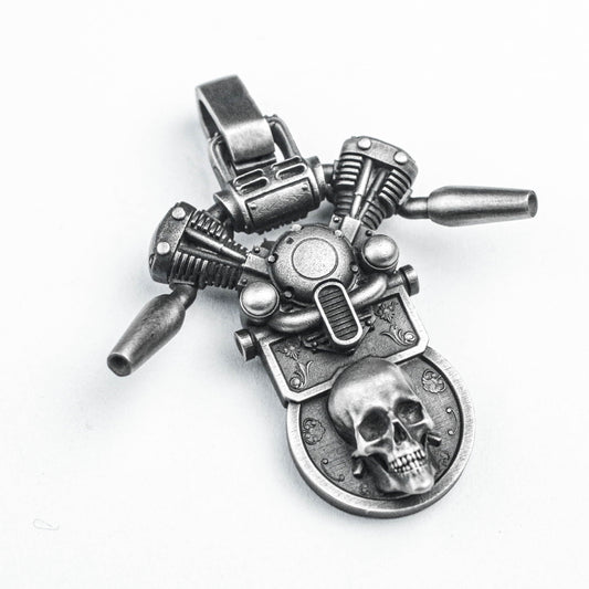 925 Sterling Silver Captain Skull, Engine Brass Pendant, Modern Sci-Fi Silver, Original Product Jewelry, Embossed Craft,