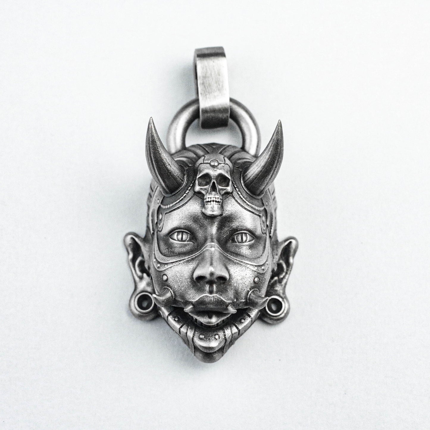 Cyberpunk Totem Mask, Tribal Witch Silver Pendant Witch Brass Pendant Skull Pendant Forest Banshee Head Silver Jewelry