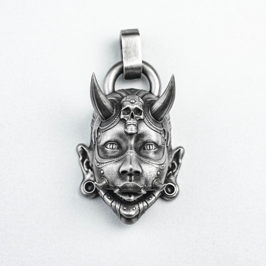 Cyberpunk Totem Mask, Tribal Witch Silver Pendant Witch Brass Pendant Skull Pendant Forest Banshee Head Silver Jewelry