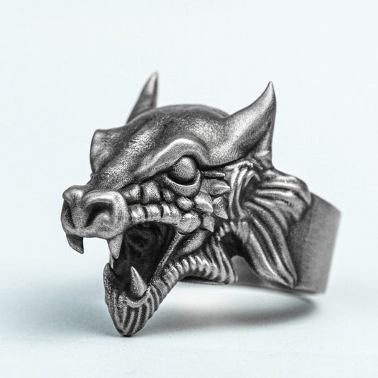 Town Tomb Beast 925 Silver Ring, Gargoyle Brass Ring, Weird Beast Jewelry, Alternative Pendant, Custom Jewelry