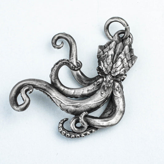 925 Sterling Silver Necklace, Cthulhu Silver Pendant, Octopus Brass Pendant, Anime Silver Jewelry, Ocean Jewelry, Ethnic Jewelry