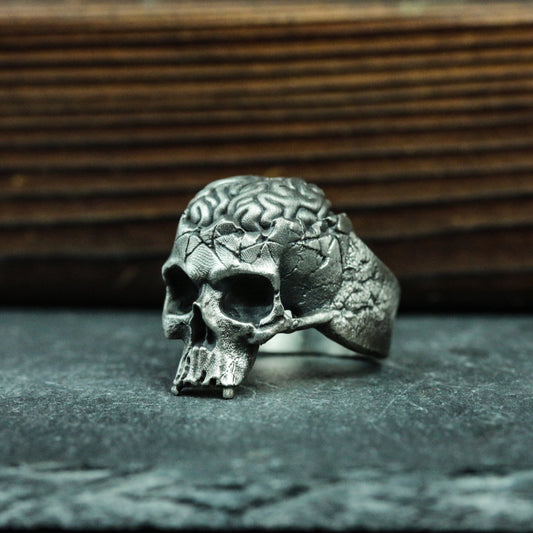 Brain Skull Silver Ring - Jawless Gothic Skull Ring - Sterling Silver Ring Gift Personality Unique - SATANHORN