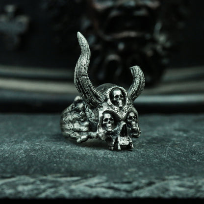Three Eyes Skull Silver Ring - Jawless Gothic Skull Ring - Breathtaking Ring Gift Personalized - SATANHORN