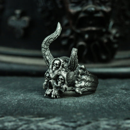 Three Eyes Skull Silver Ring - Jawless Gothic Skull Ring - Breathtaking Ring Gift Personalized - SATANHORN