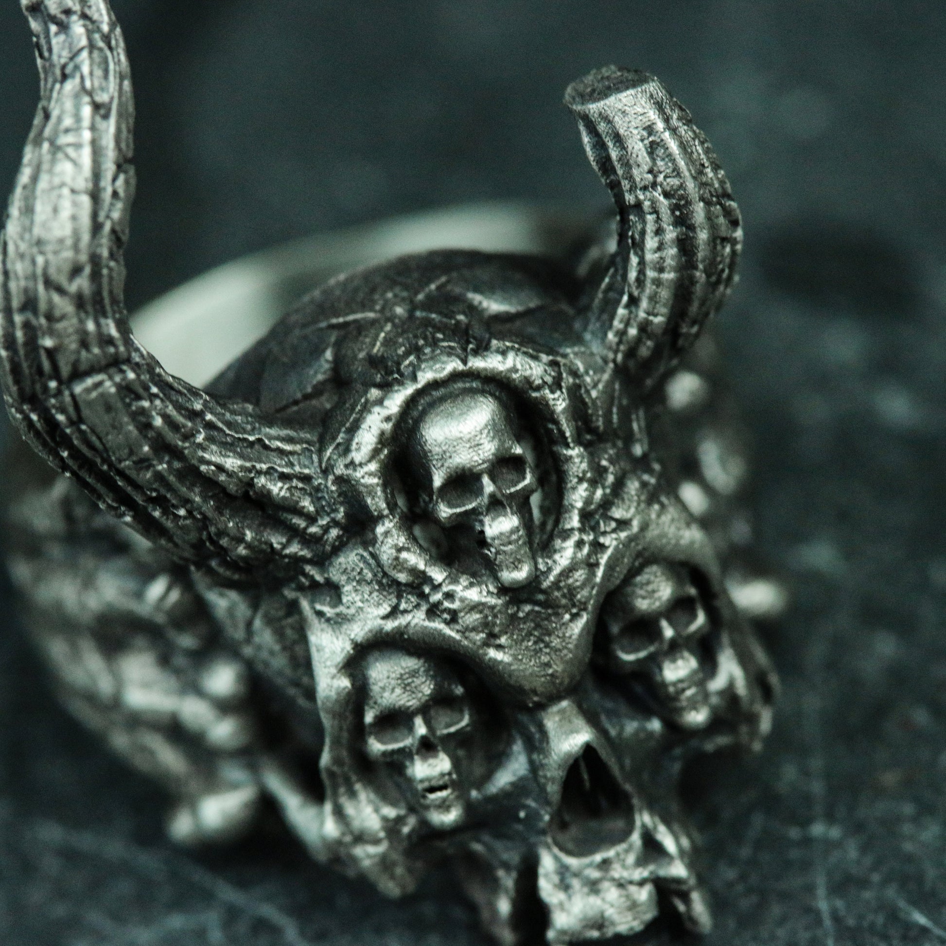 Three Eyes Skull Silver Ring - Jawless Gothic Skull Ring - Breathtaking Ring Gift Personalized - SATANHORN