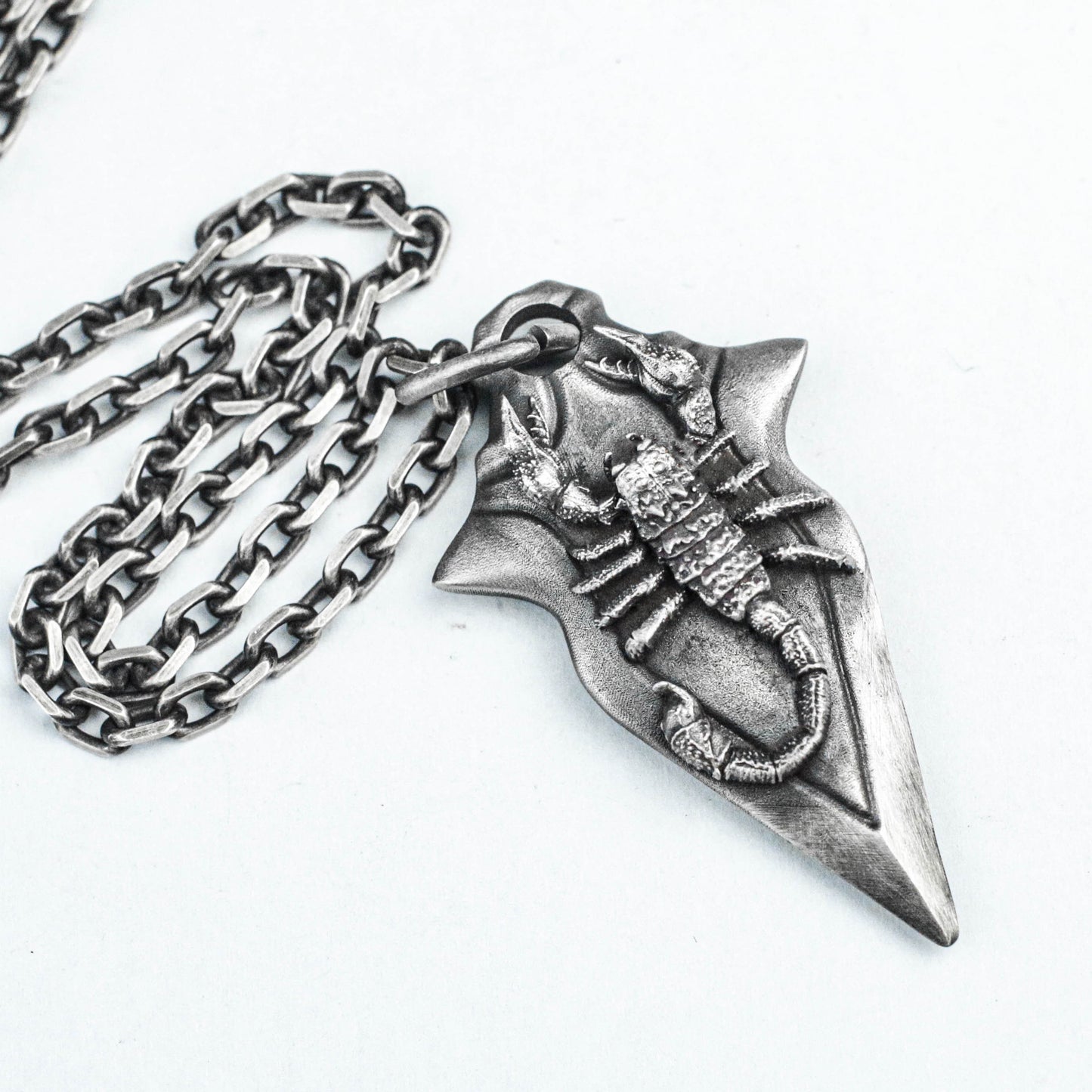 925 Sterling Silver Necklace, Scorpion Necklace, Arrow Brass Pendant, Military Silver Pendant, Scorpion King Pendant.