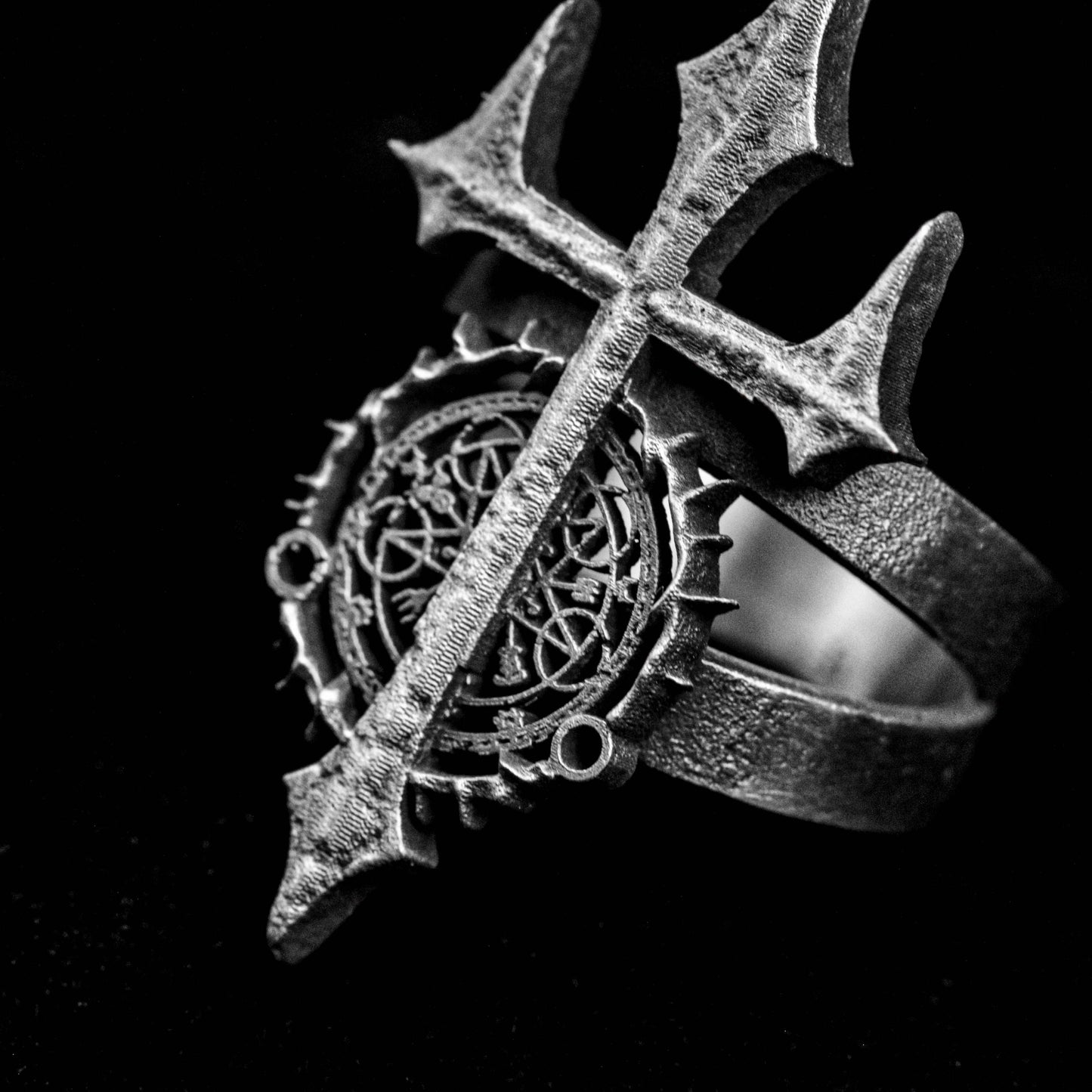 Hell's Sigh Ring, Inverted Cross Ring, Devil's Symbol Silver Ring, Brass Openwork Design Ring, Adjustable Size Ring, Salvation Jewelry