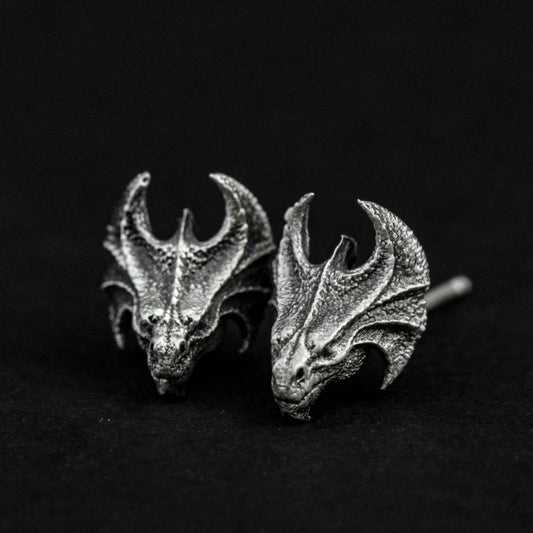 925 sterling silver triceratops earrings, horned dragon silver earrings, dinosaur handmade silver earrings, animal gifts - men's earring