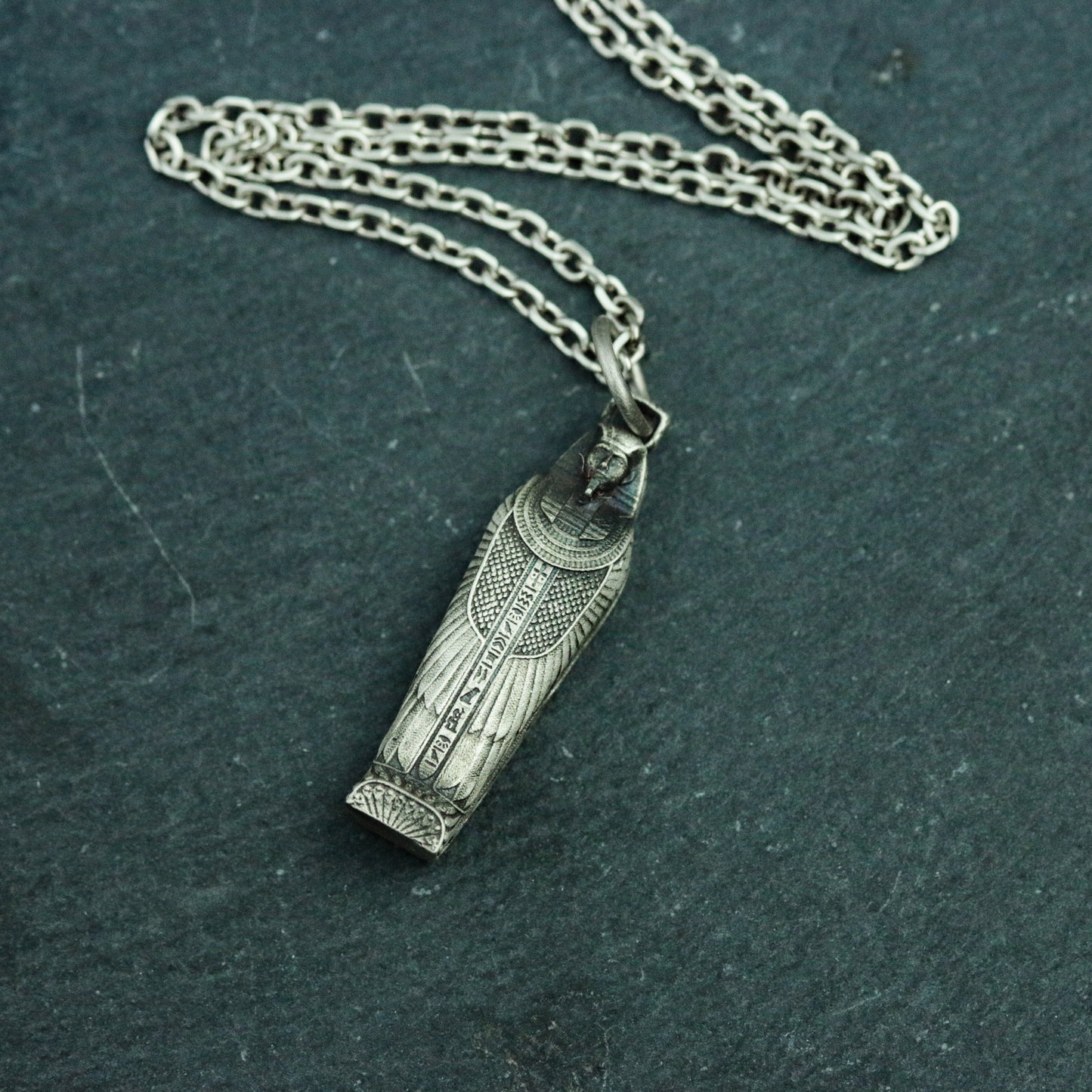 Pharaoh Coffin 925 Silver Pendant Necklace, Egyptian Pharaoh Mummy Silver Pendant, Personality Handmade Silver Necklace - Handmade