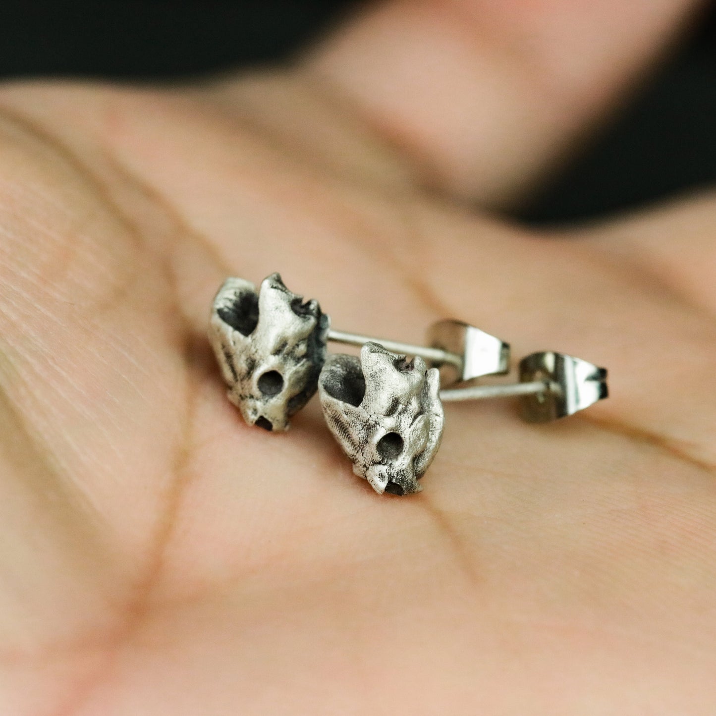 Turtle skull 925 silver earrings, silver skull handmade silver jewelry, personalized silver animal gift silver jewelry