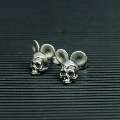 Duo-Circle Shadow Skull Earrings Big Ear Skull Animal 925 Silver Stud Fantasy Jewelry