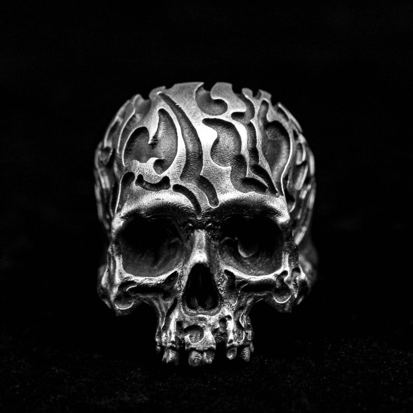 Hollow Ring Skull Brass Ring Mandibleless Silver Ring Tough Guy Hand Carved Simple Teeth Lightweight Silver Debossed Skull Skull