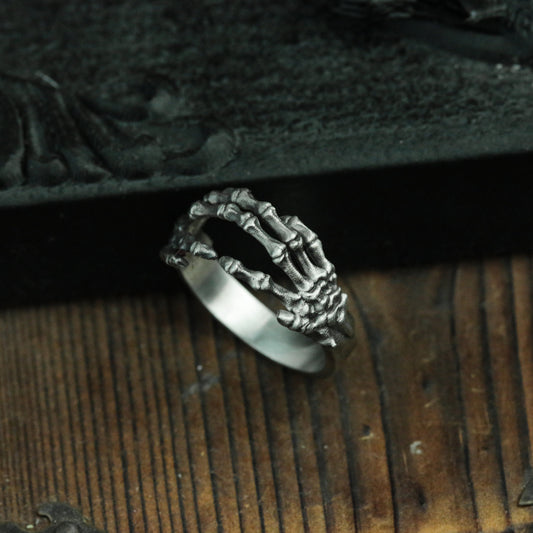 Hugging Hand Bone 925 Silver Ring, Gothic Bone Ring, Sterling Silver Ghost Vintage Ring Gift Artisan Made - SATANHORN