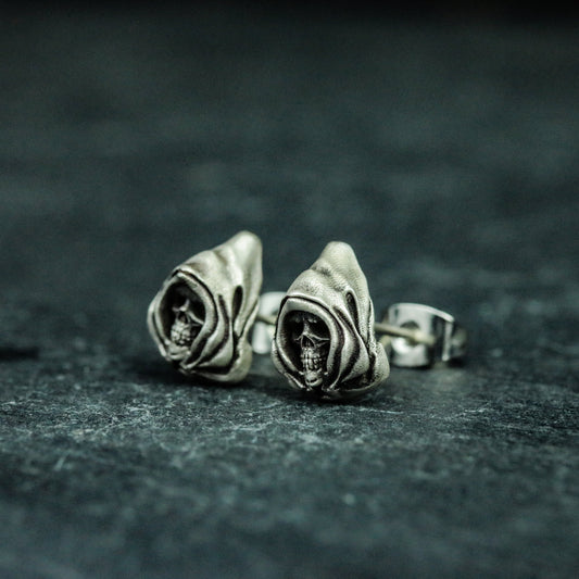 Death 925 Silver Earrings, Gothic Death Jewelry Earrings, Silver Skull Earrings Jewelry - Handmade