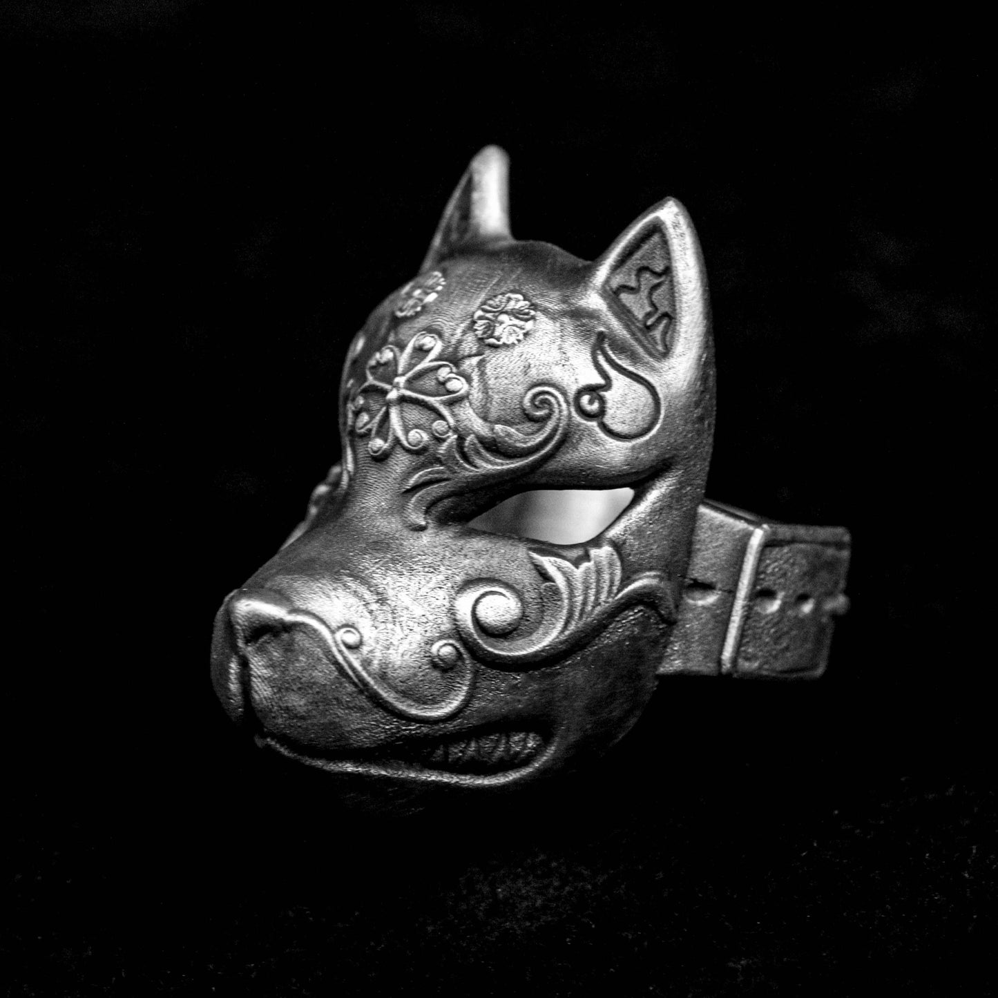 Vintage silver ring, Japanese-style Noh face brass ring, fox mask silver ring, pattern Xunqi fox fairy and wind demon cat dance dress