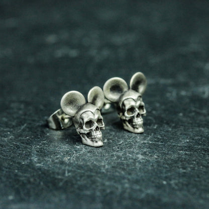 Artisan Shadow Rodent Skull Drop Earrings 925 Silver Big Ear Skull Fantasy Jewelry
