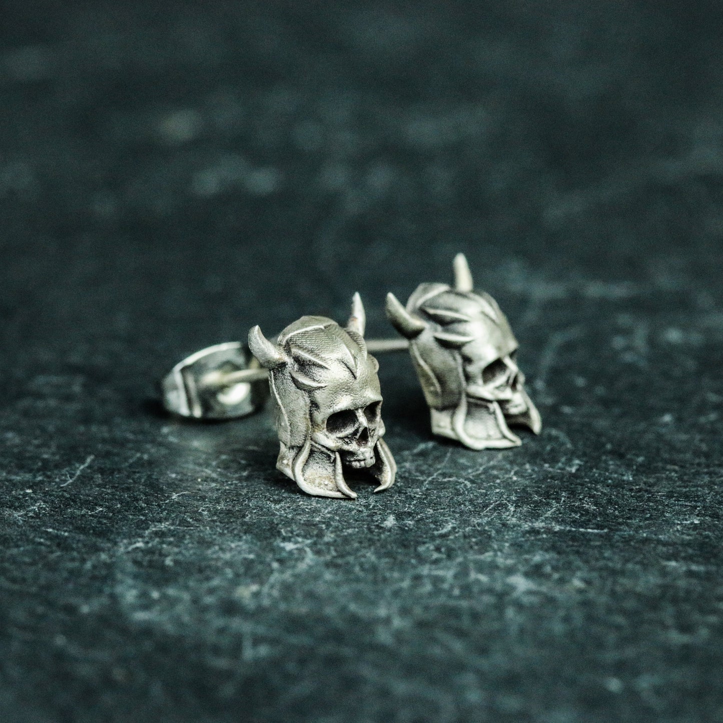 Soldier Skull 925 Silver Earrings, Undead Warrior Silver Earrings, Gothic Necromancer Earrings, Handmade Gifts - Handmade