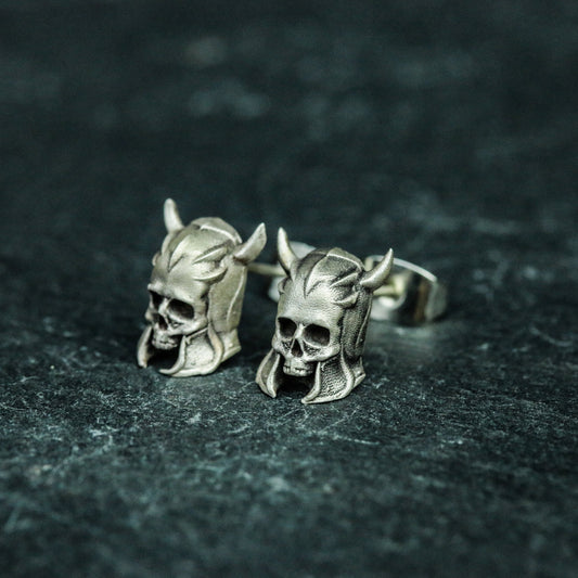 Soldier Skull 925 Silver Earrings, Undead Warrior Silver Earrings, Gothic Necromancer Earrings, Handmade Gifts - Handmade