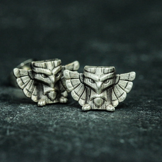 Owl 925 Silver Earrings, Gothic Owl Jewelry, Hip Hop Bird Earrings Sterling Silver - Handmade