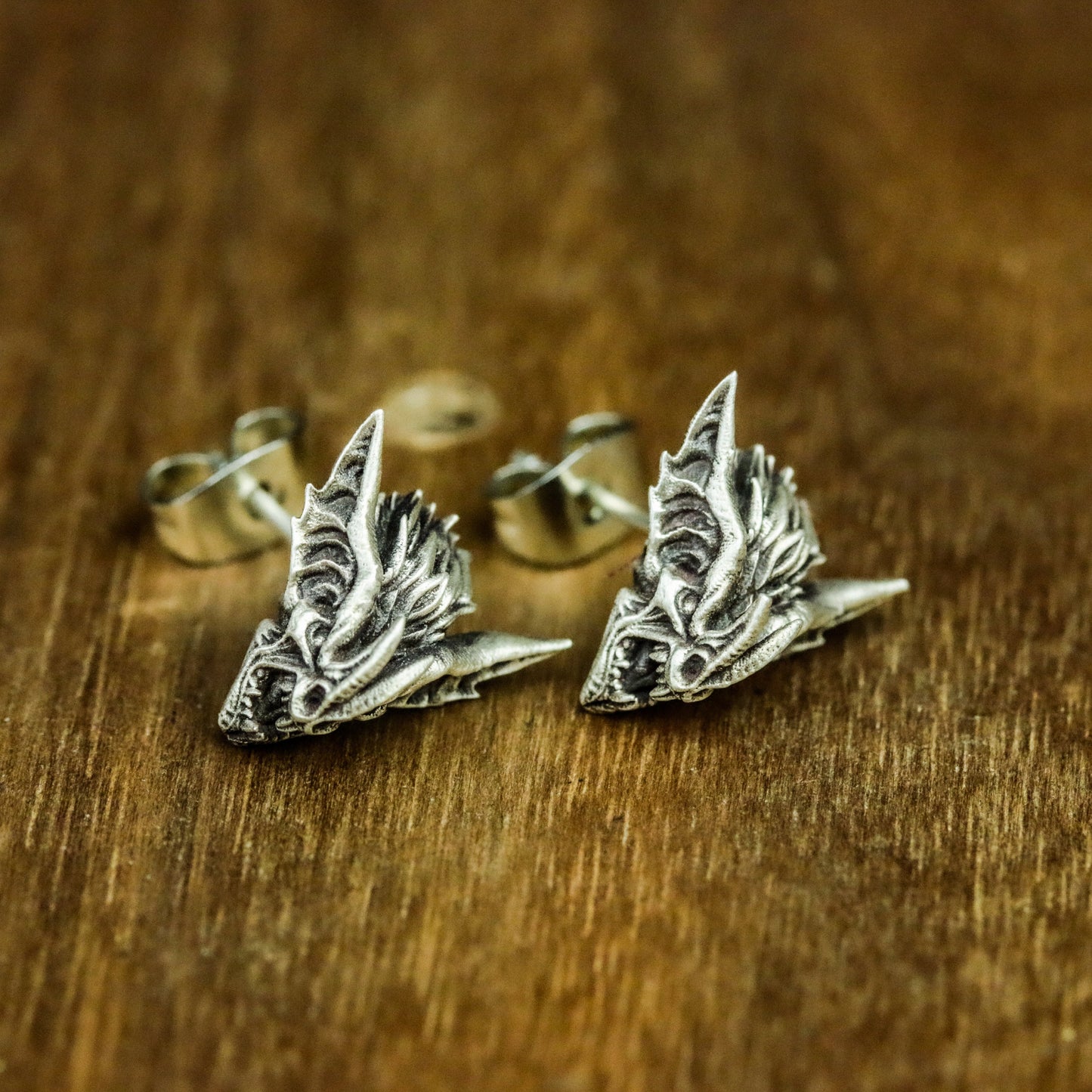 Gargoyle 925 silver earrings, bat earrings handmade silver jewelry, totem earrings, gifts for him