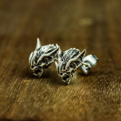 Gargoyle 925 silver earrings, bat earrings handmade silver jewelry, totem earrings, gifts for him
