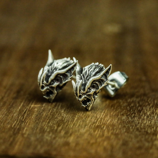 Gargoyle 925 silver earrings, bat earrings handmade silver jewelry, totem earrings, gifts for him