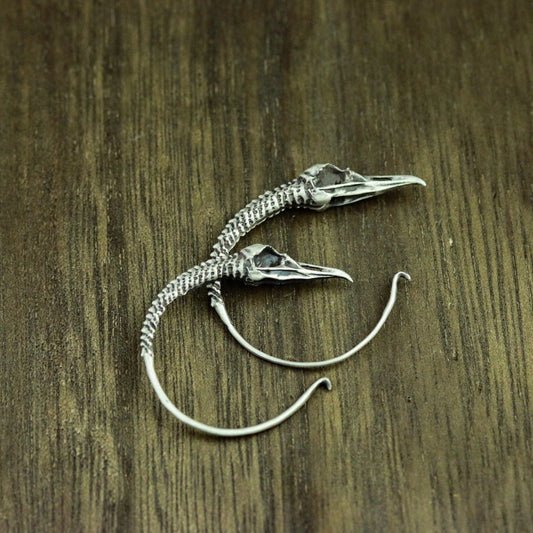 Crow Skull 925 Silver Earrings, Crow Skull Silver Jewelry, Animal Silver Earrings - Handmade