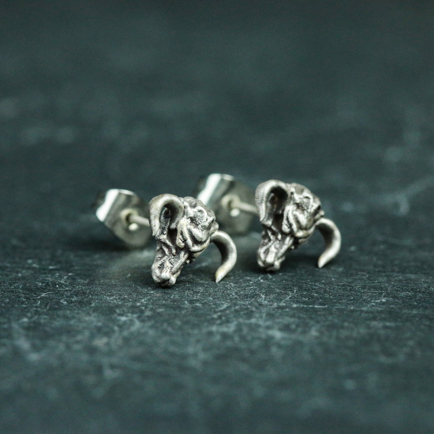 Skull Bull Head 925 Silver Stud Earrings, Animal Skull Silver Earrings, Gothic Bullfighting Silver Stud Earrings - Handmade