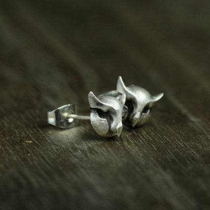 Owl 925 Silver Stud Earrings, Gothic Owl Silver Earrings, Eagle Skull Silver Jewelry Gift Stud Earrings - Gift for Him
