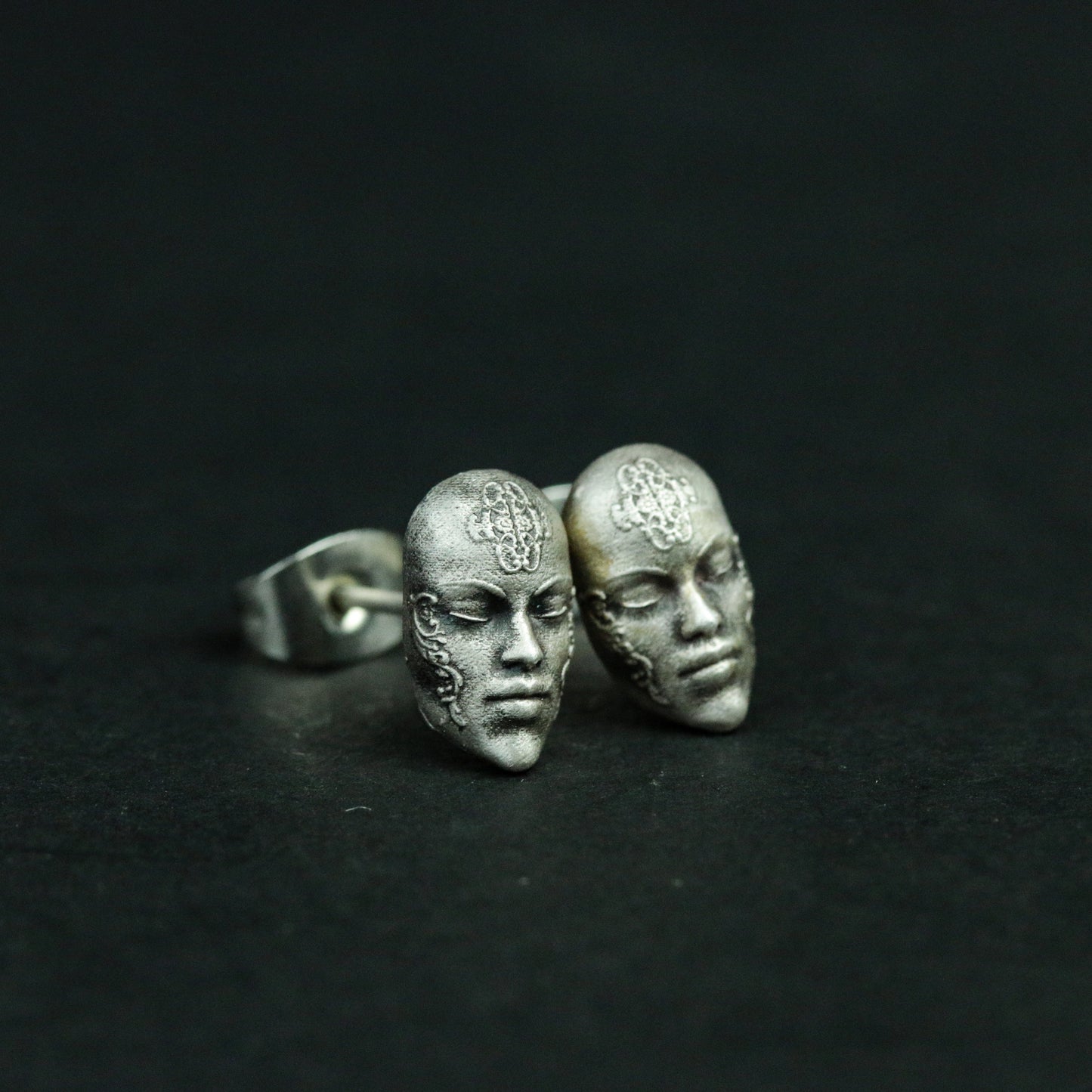 Woman Face 925 Sterling Silver Stud Earrings, Human Face Silver Earrings, Gothic Horror Personality Stud Earrings - Gift for Him