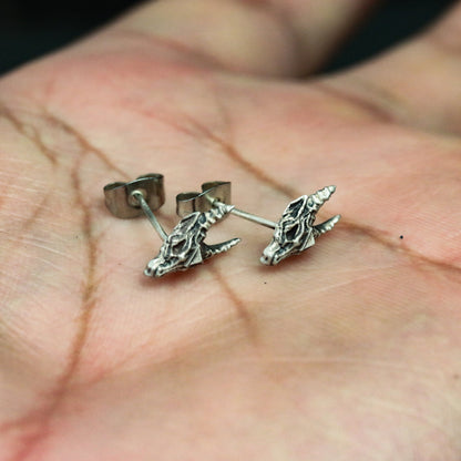 Skull Sheep Head 925 Sterling Silver Stud Earrings, Silver Sheep Jewelry Earrings, Gothic Skull Personality Stud Earrings - Gift for Him