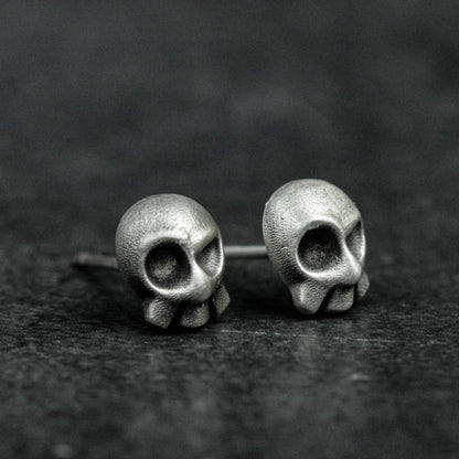 Phantom Jester Skull Studs - Gothic Sterling Silver Men's Earrings