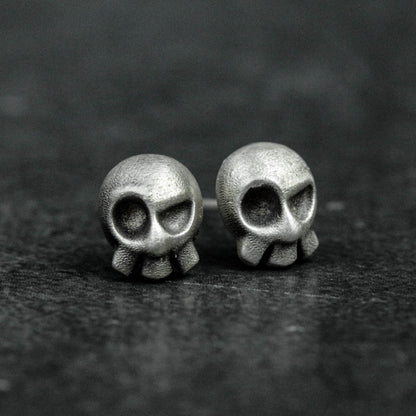 Phantom Jester Skull Studs - Gothic Sterling Silver Men's Earrings