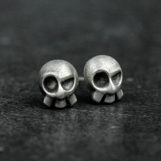 Joker Skull 925 Sterling Silver Stud Earrings, Simple Skull Jewelry Earrings, Gothic Stud Earrings - Handmade