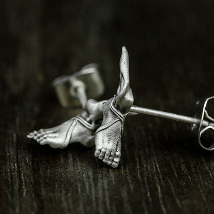 Foot 925 Sterling Silver Stud Earrings, Wings 925 Sterling Silver Earrings, Myth Wings Silver Jewelry - Handmade