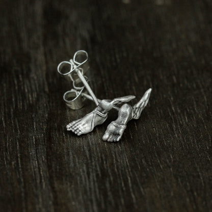 Foot 925 Sterling Silver Stud Earrings, Wings 925 Sterling Silver Earrings, Myth Wings Silver Jewelry - Handmade
