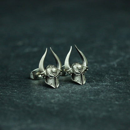 Warrior Mask 925 Sterling Silver Earrings, Spartan Mask Earrings, Medieval Armor Silver Jewelry - Handmade Gifts