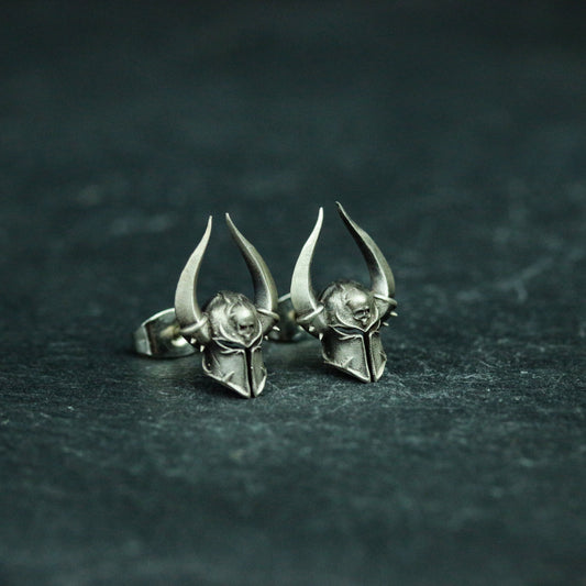 Warrior Mask 925 Sterling Silver Earrings, Spartan Mask Earrings, Medieval Armor Silver Jewelry - Handmade Gifts