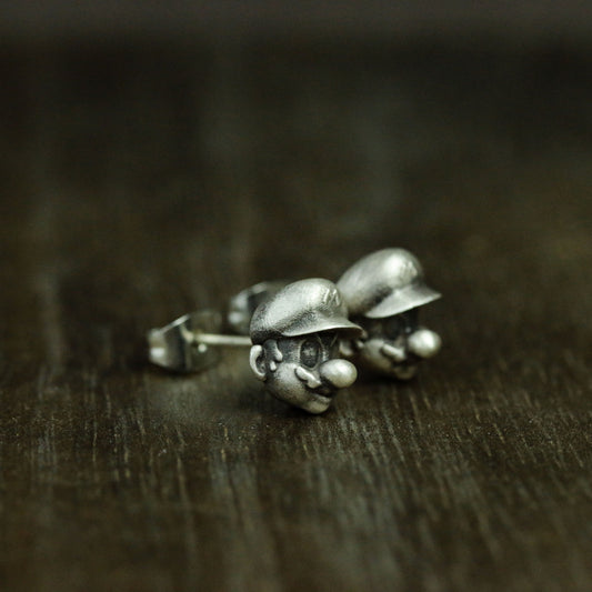 Retro Game Plumber Studs - Handmade 925 Sterling Silver Earrings