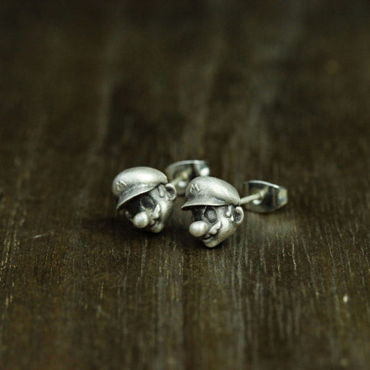 Mario 925 Silver Earrings, Game Plumber Silver Jewelry, Super Mario - Handmade Earrings