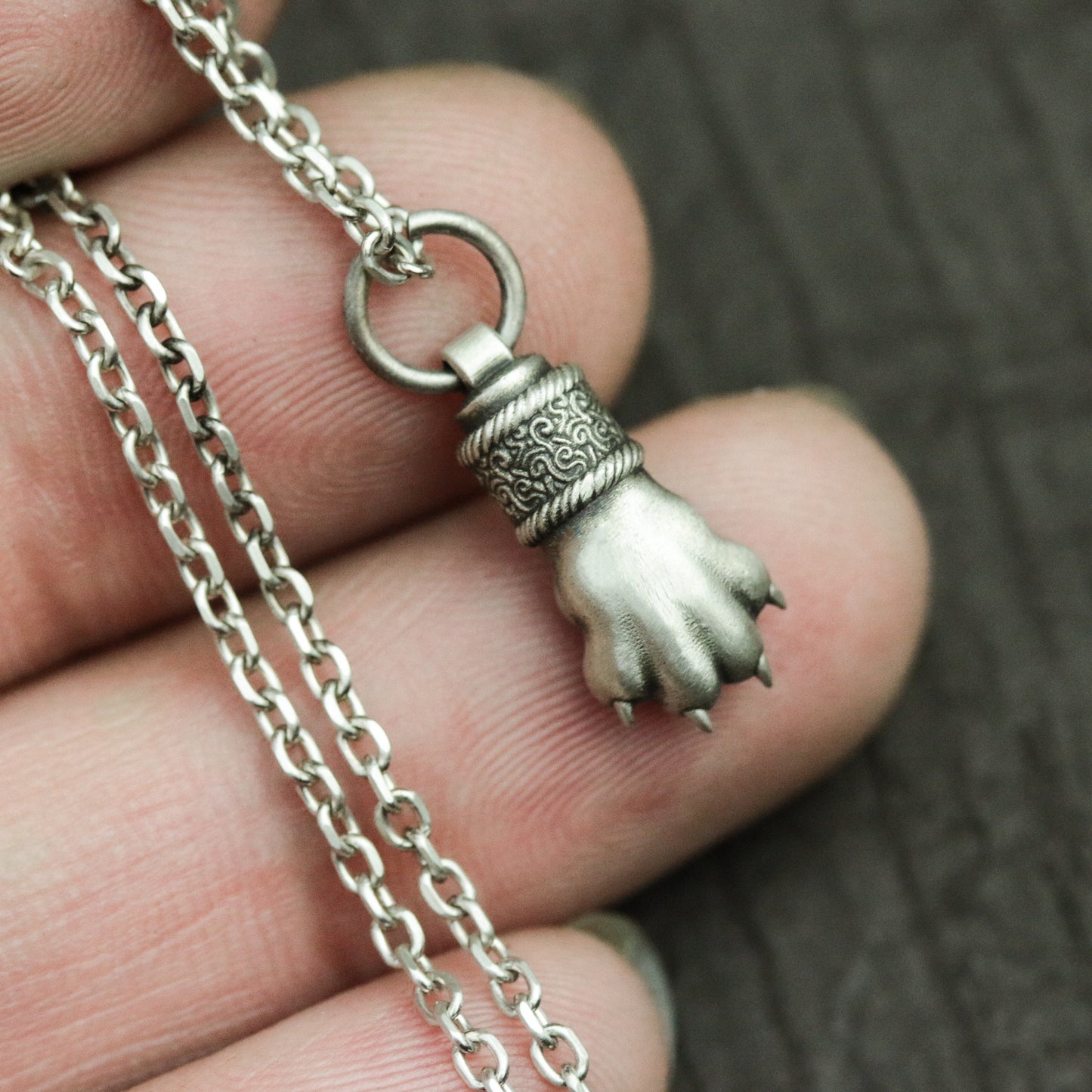 Bear Paw 925 Silver Pendant Necklace, Animal Paw Silver Pendant, Gift for Bear Lovers - Handmade