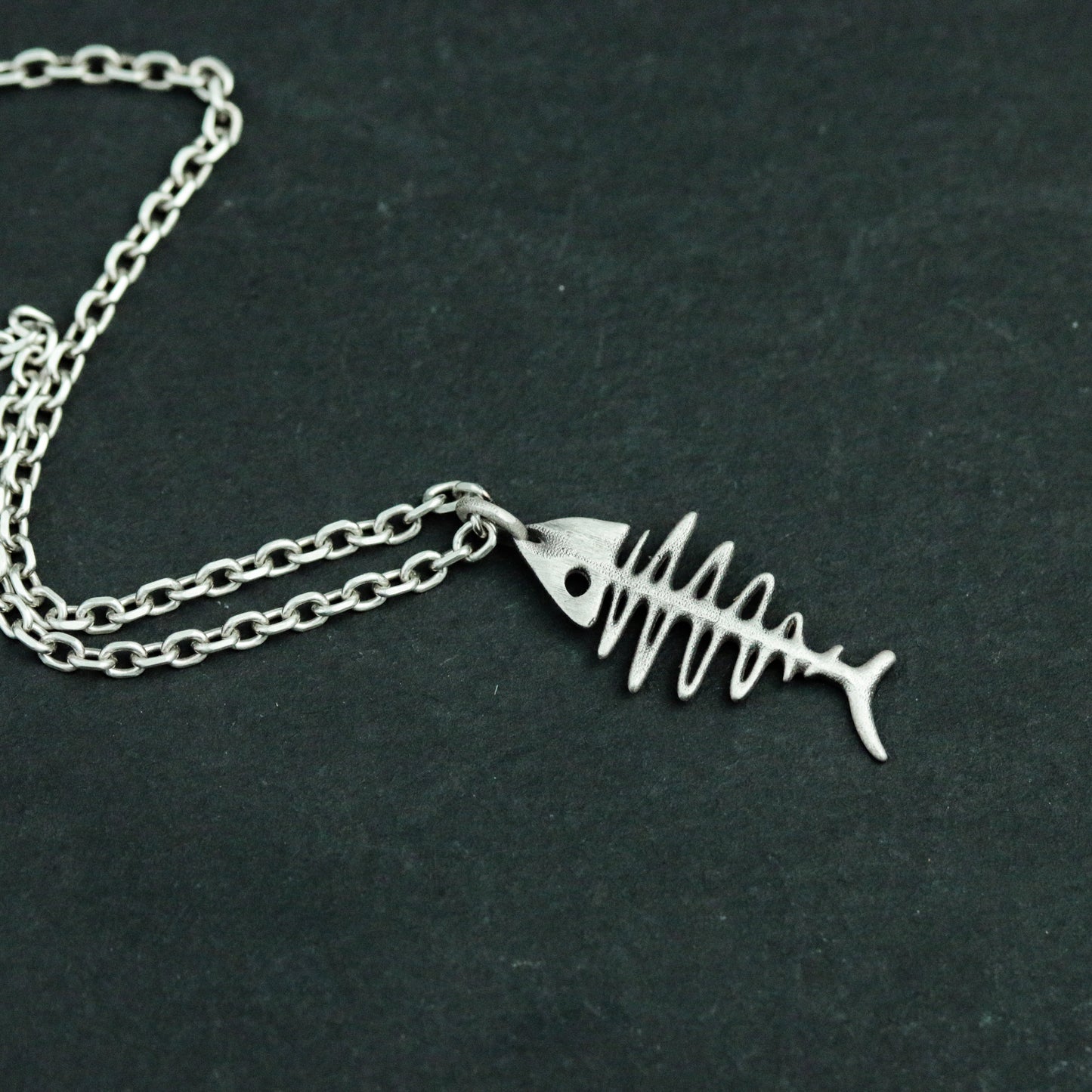 Fishbone 925 Silver Pendant Necklace, Animal Skeleton Silver Pendant, Gift Jewelry for Bone Lovers - Handmade