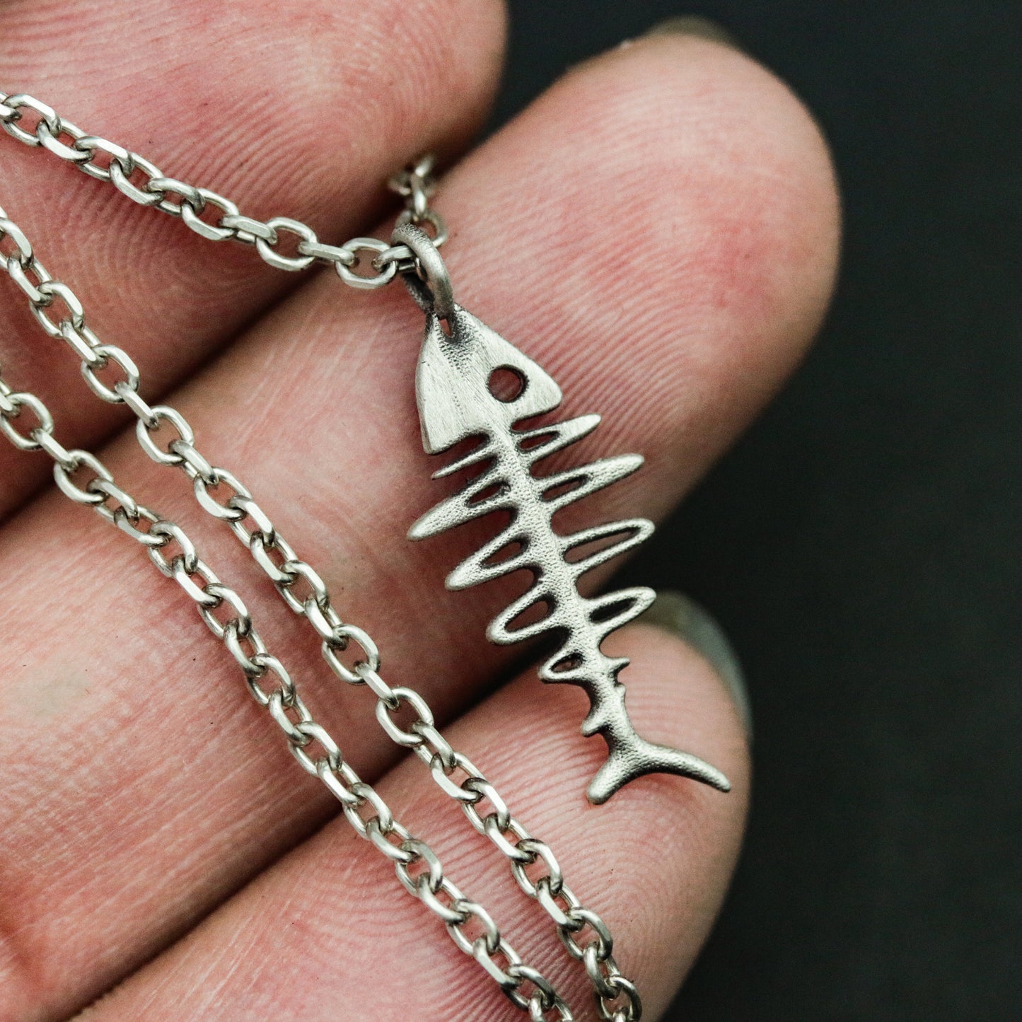 Fishbone 925 Silver Pendant Necklace, Animal Skeleton Silver Pendant, Gift Jewelry for Bone Lovers - Handmade