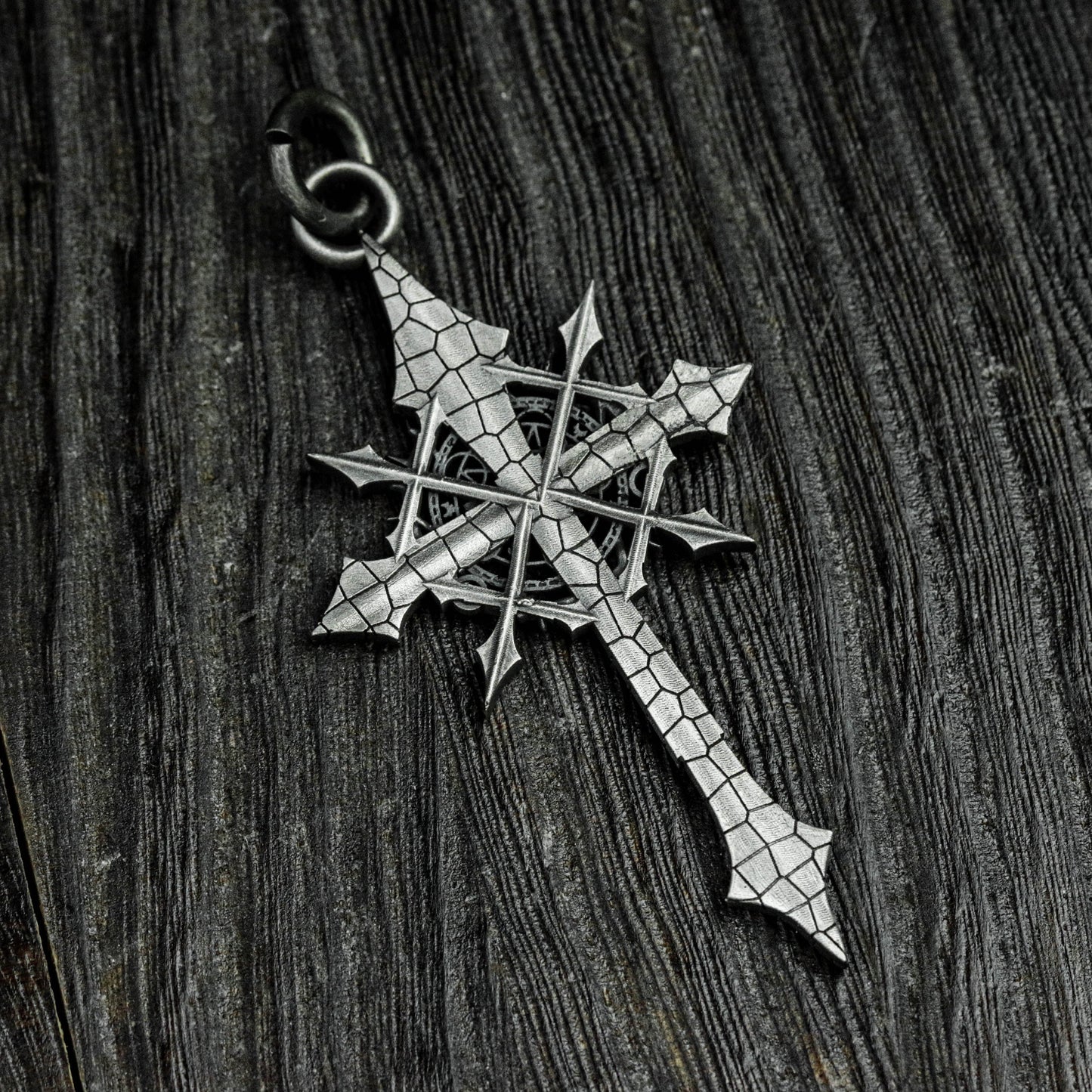 Sterling silver cross pendant necklace, gothic cross pendant, starburst cross, Jesus necklace, men's necklace - handmade