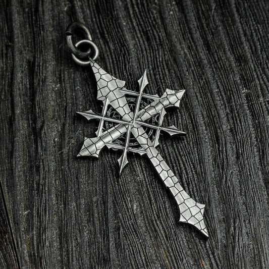 Sterling silver cross pendant necklace, gothic cross pendant, starburst cross, Jesus necklace, men's necklace - handmade