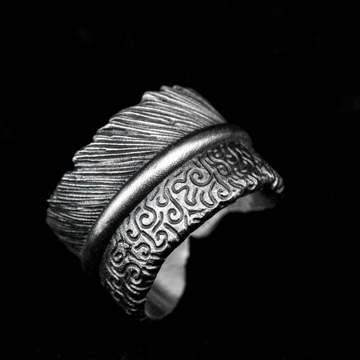 Feather silver ring, open 925 sterling silver ring, totem ring original new design angel wings Indian queen ring single couple ring