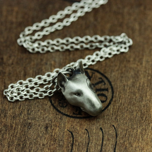 Bull Terrier 925 Silver Pendant Necklace, Abstract Simple Animal Design Silver Pendant, Pet Dog Silver Jewelry - Handmade