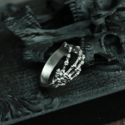 Hugging Hand Bone 925 Silver Ring, Gothic Bone Ring, Sterling Silver Ghost Vintage Ring Gift Artisan Made - SATANHORN