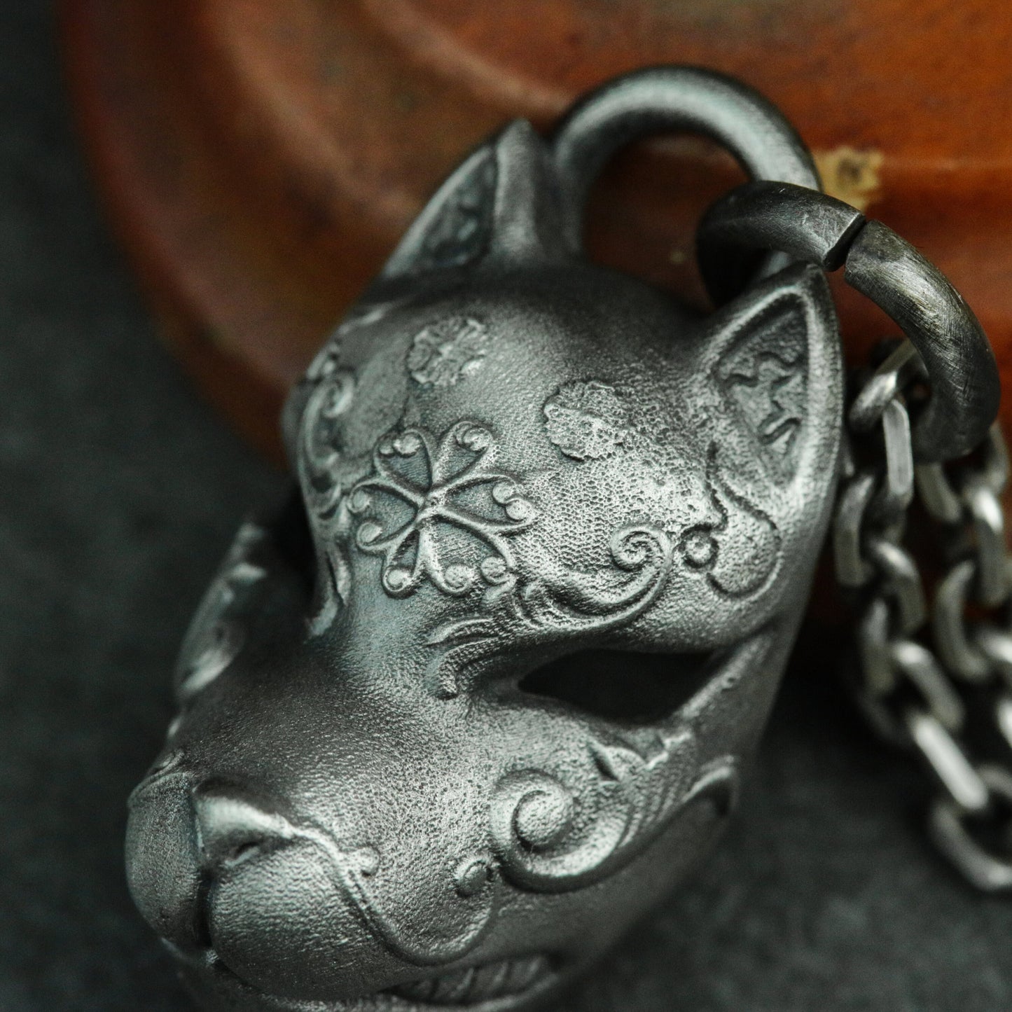 Japanese Fox Mask 925 Silver Pendant Necklace, Ball Mask Silver Jewelry Necklace, Personality Pendant Gift Artisan Made