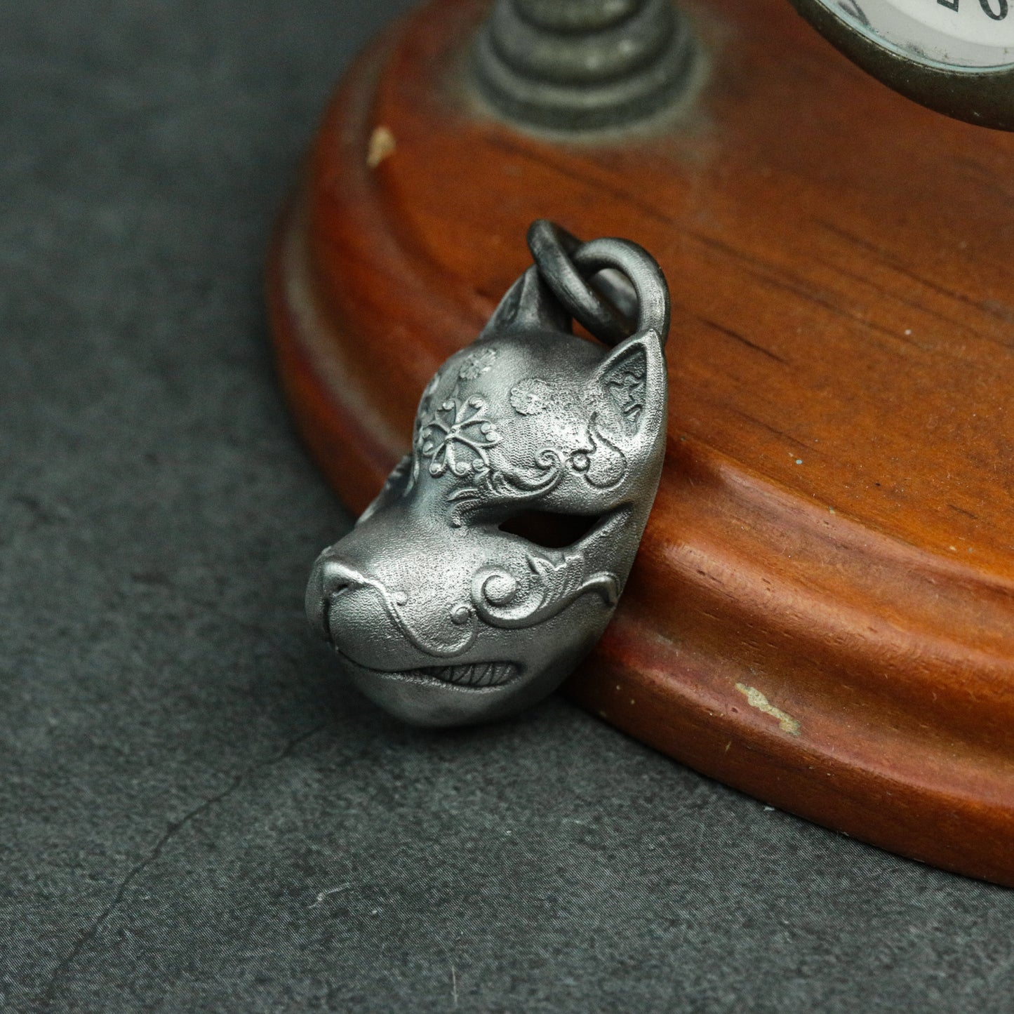 Japanese Fox Mask 925 Silver Pendant Necklace, Ball Mask Silver Jewelry Necklace, Personality Pendant Gift Artisan Made